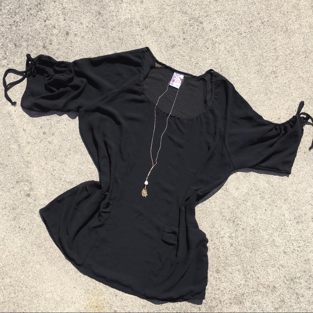 🐞 Sheer Black Coverup with Tie Detail Sleeves